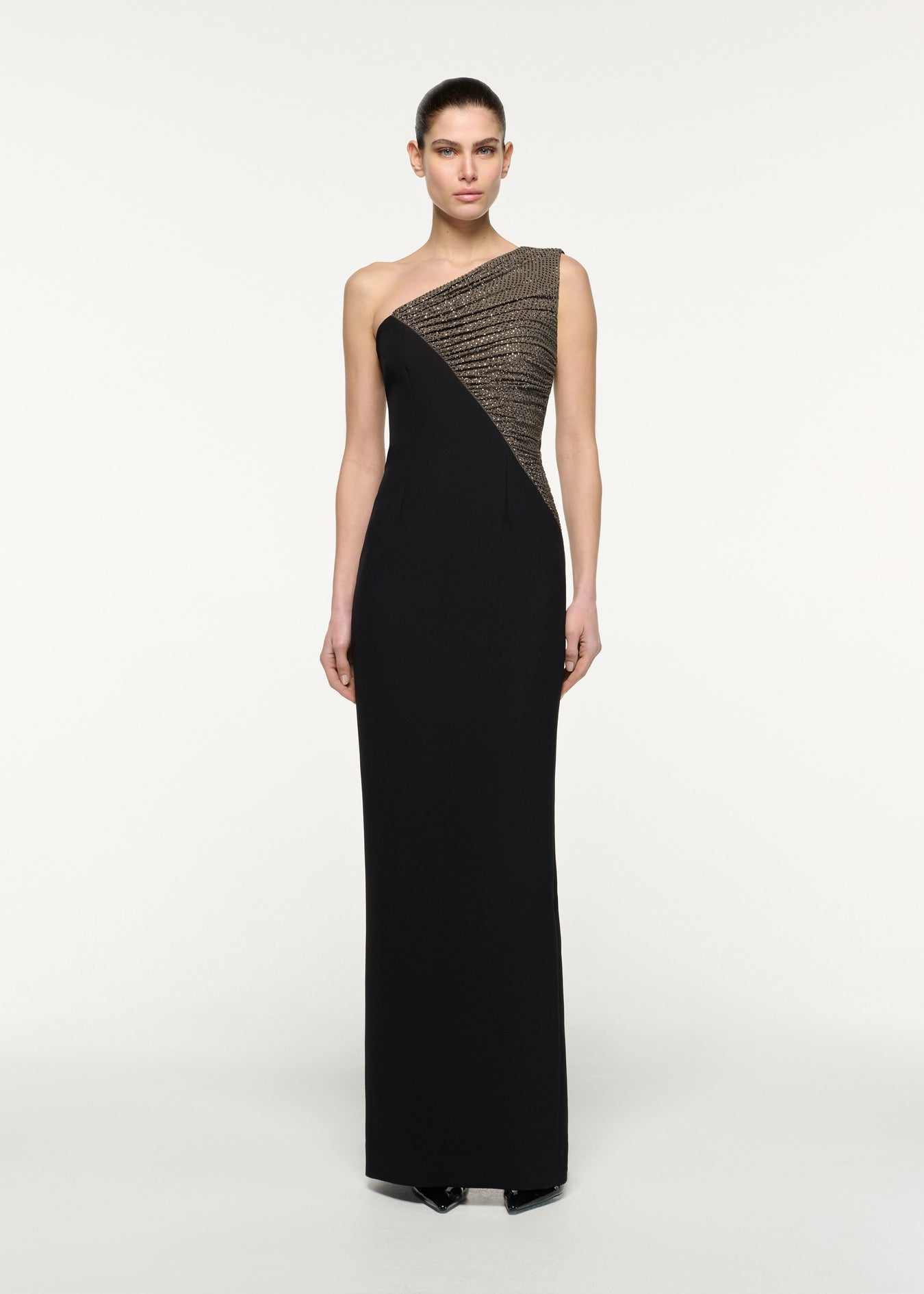 Asymmetric Diamante Contrast Column Dress