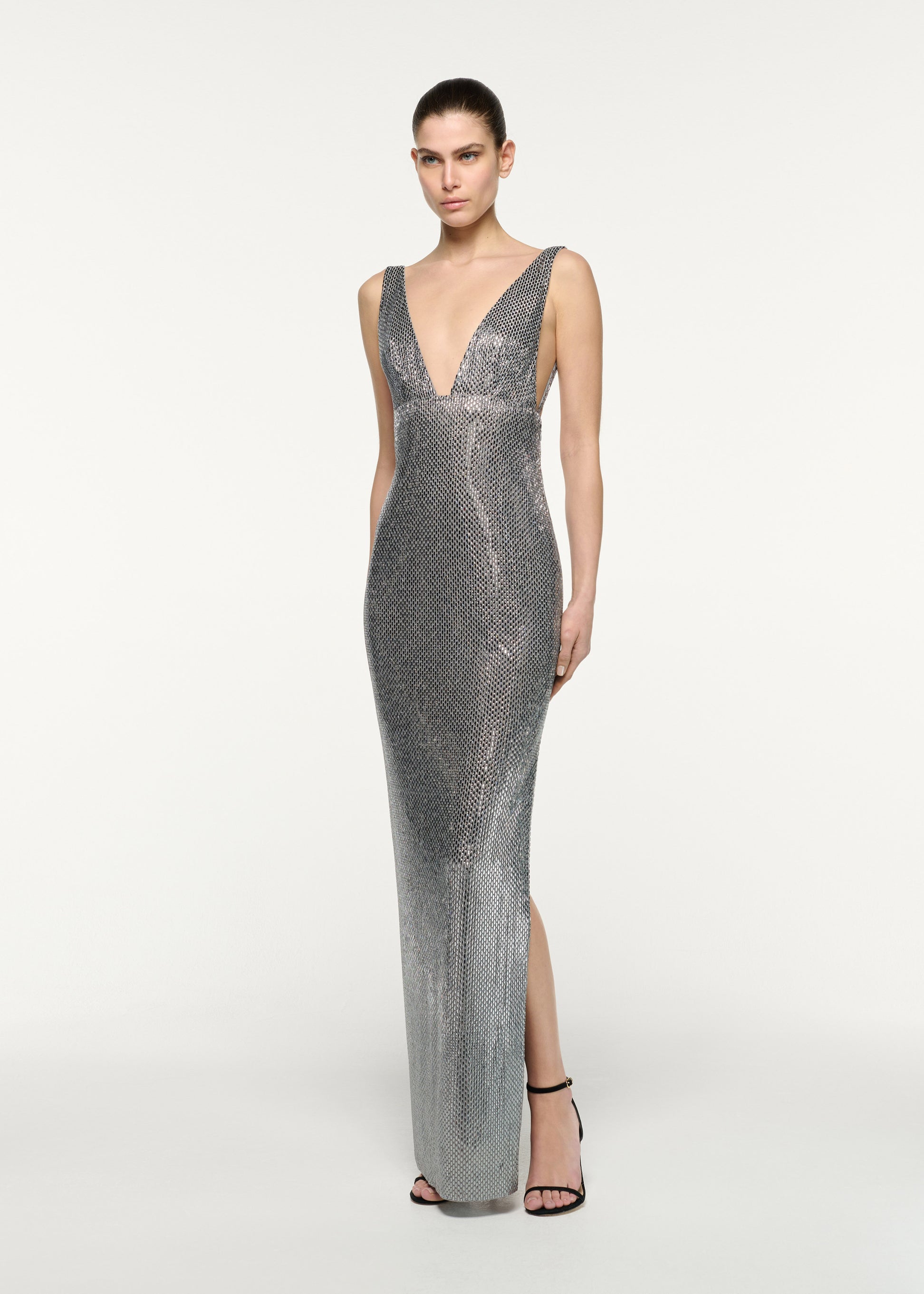 Deep Plunge Diamante Gown