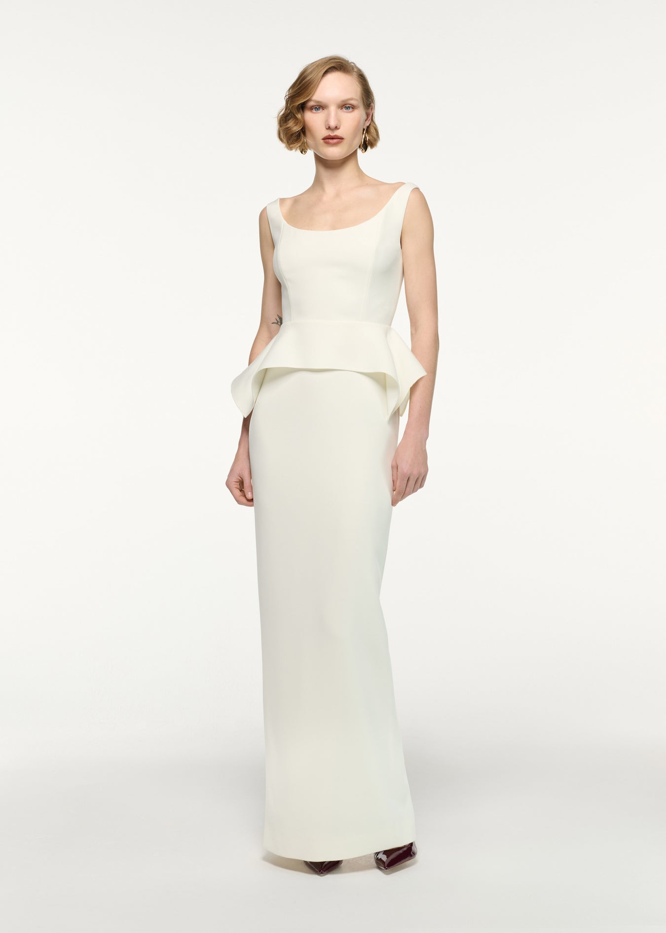 Wide Neck Peplum Gown