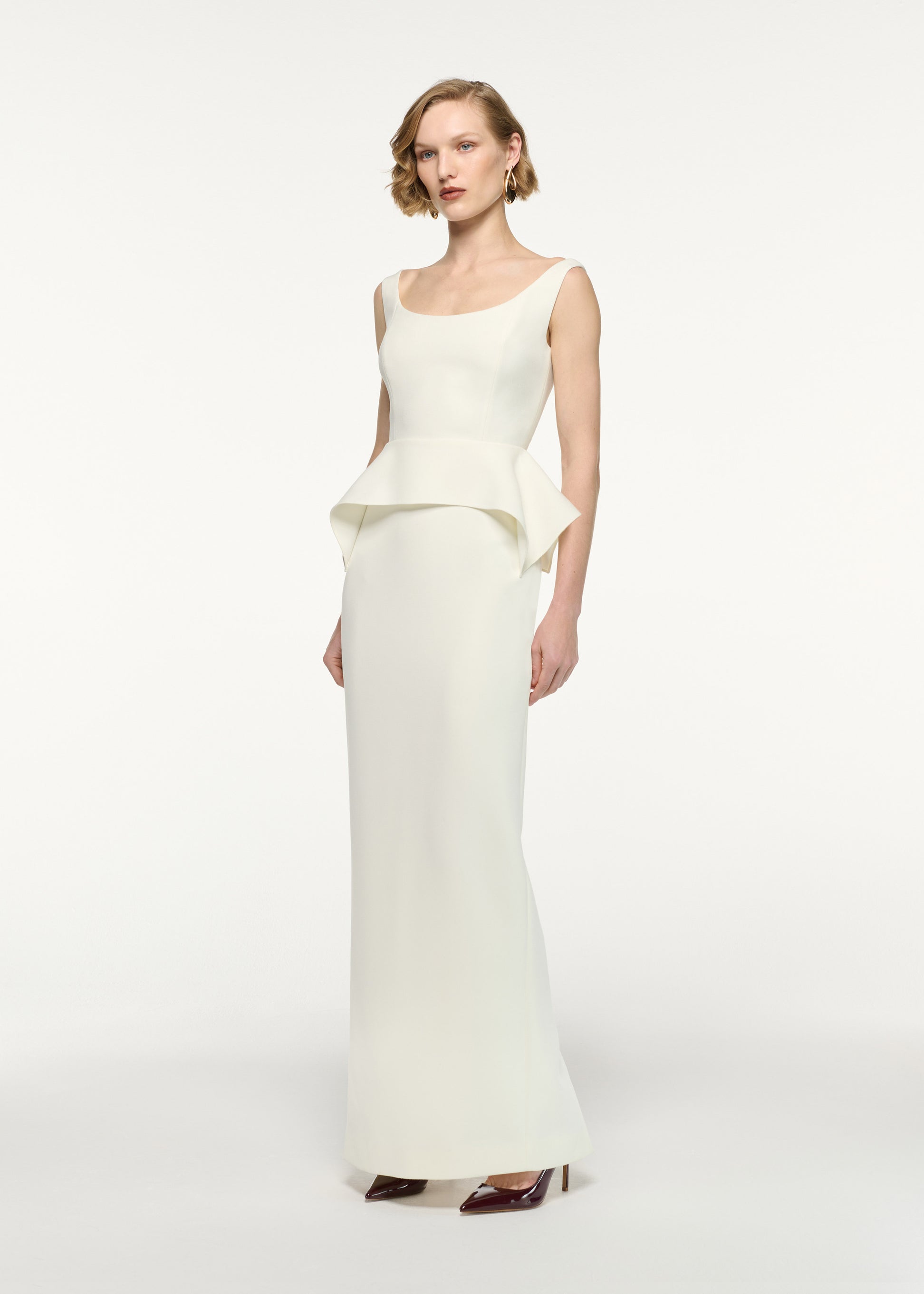 Wide Neck Peplum Gown