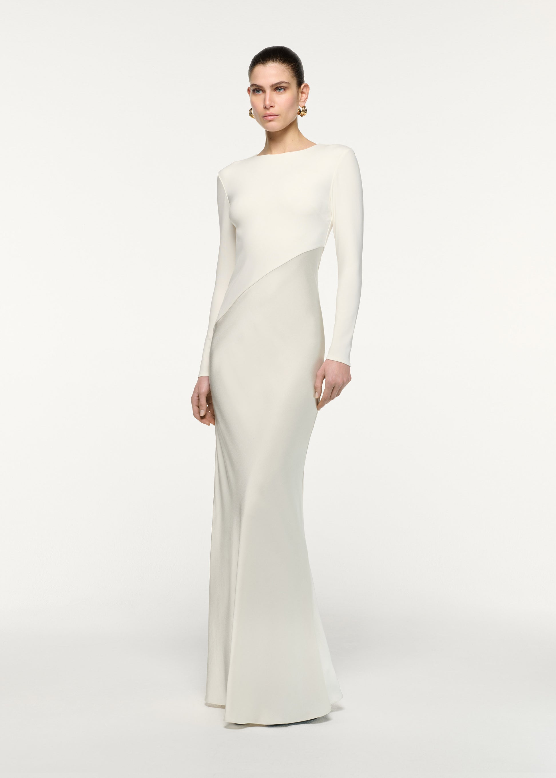 Asymmetric Contrast Fabric Gown