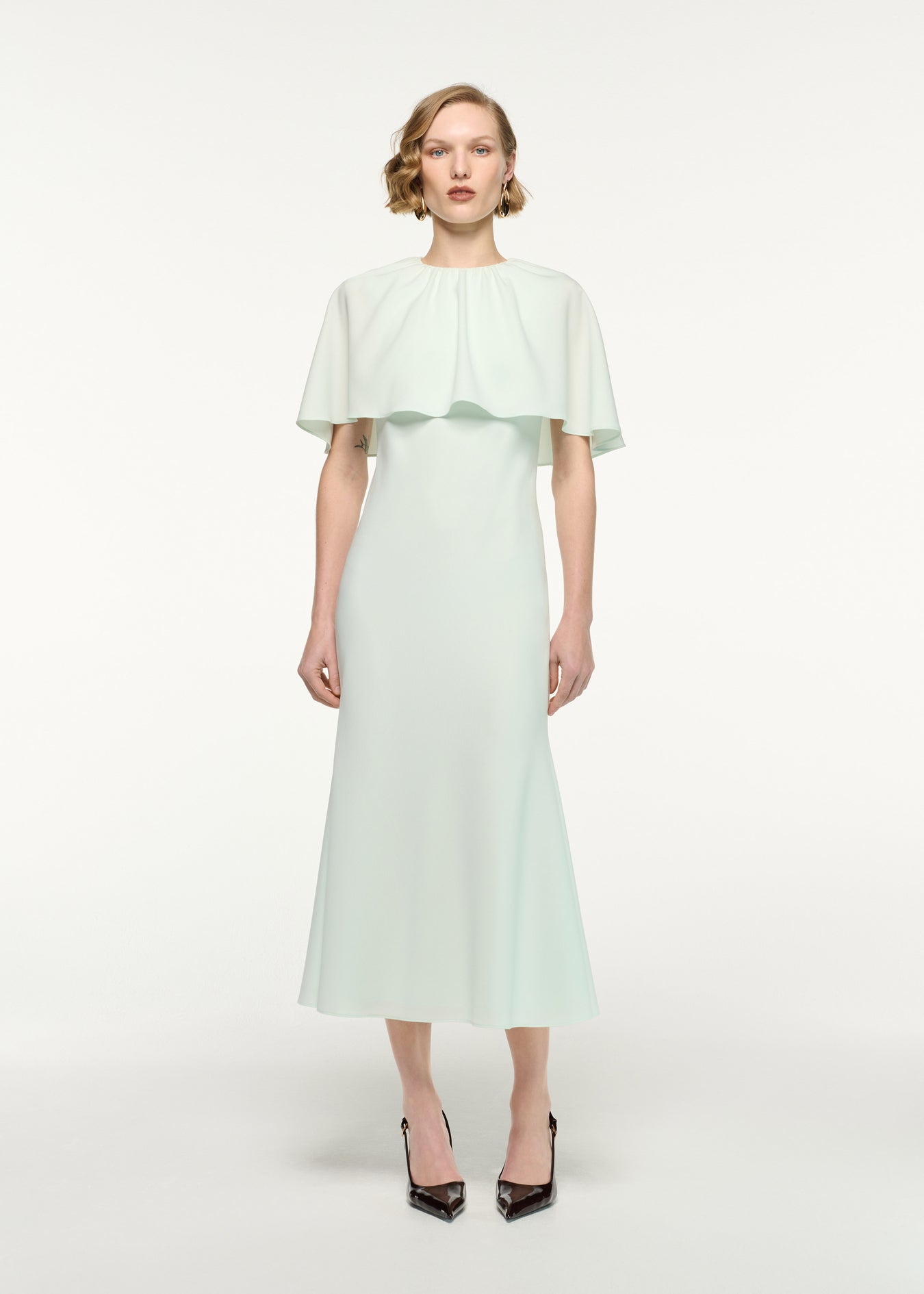 Draped Shawl Mermaid Midi Dress