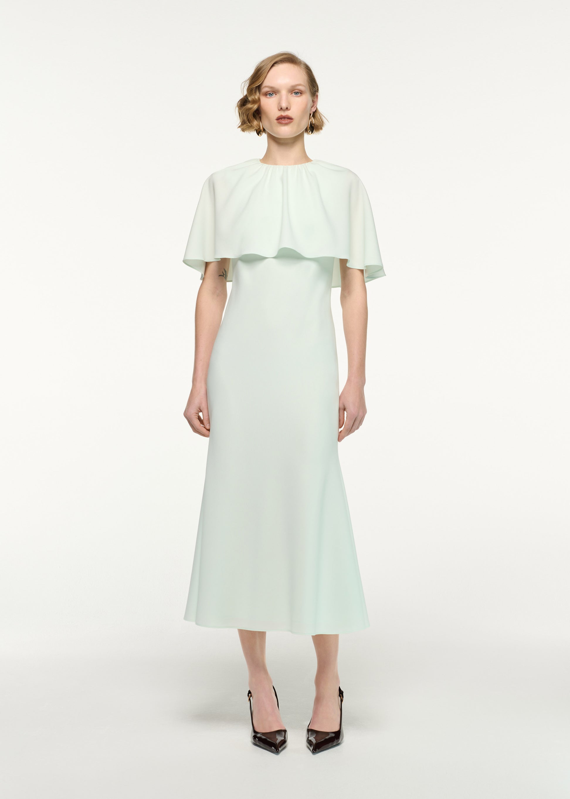 Draped Shawl Mermaid Midi Dress