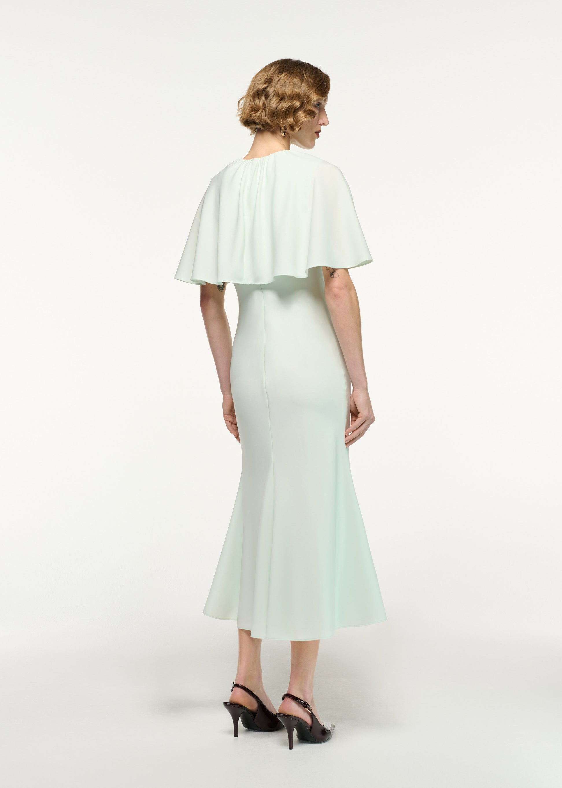 Draped Shawl Mermaid Midi Dress