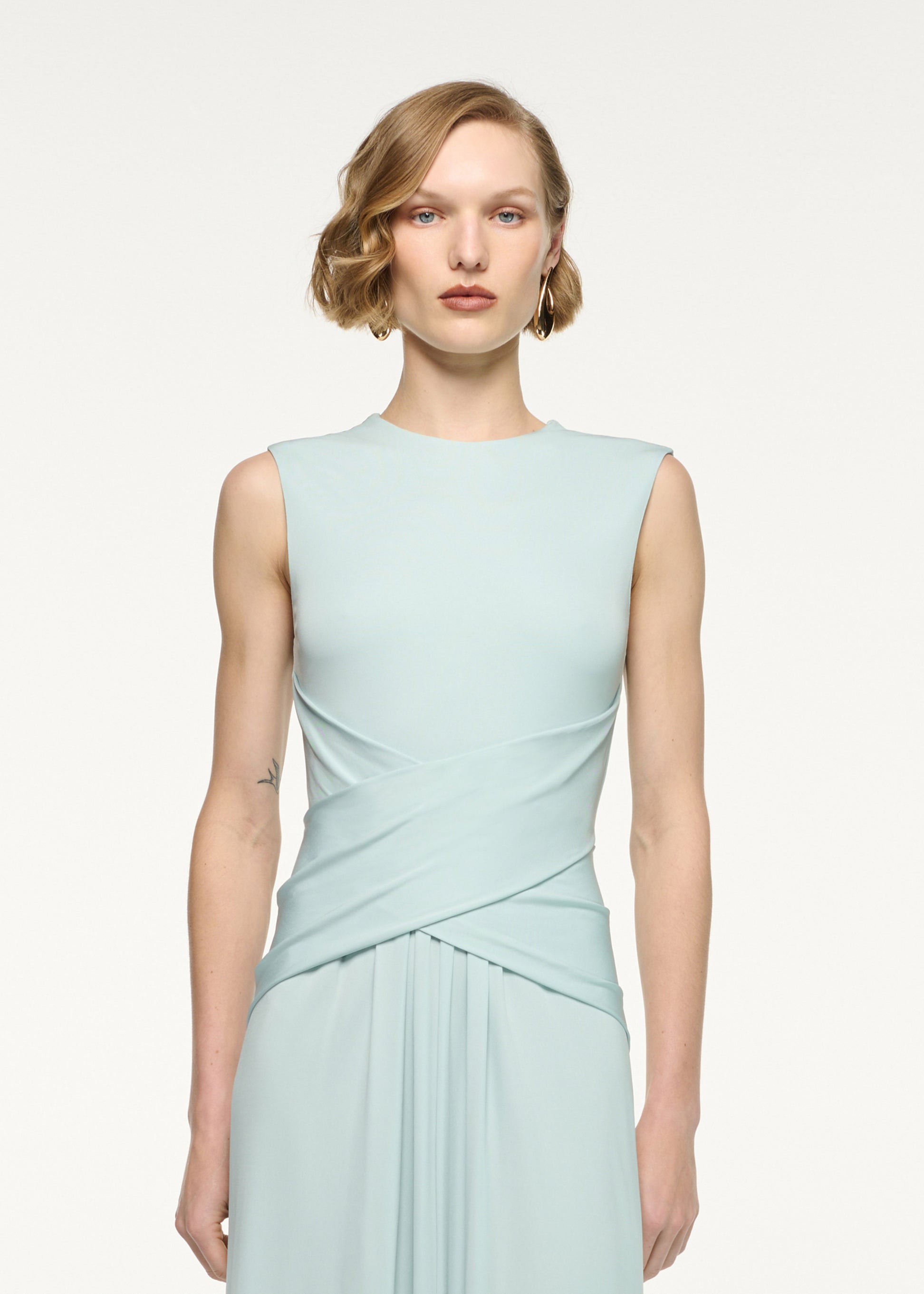 Waterfall Cross Drape Jersey Gown