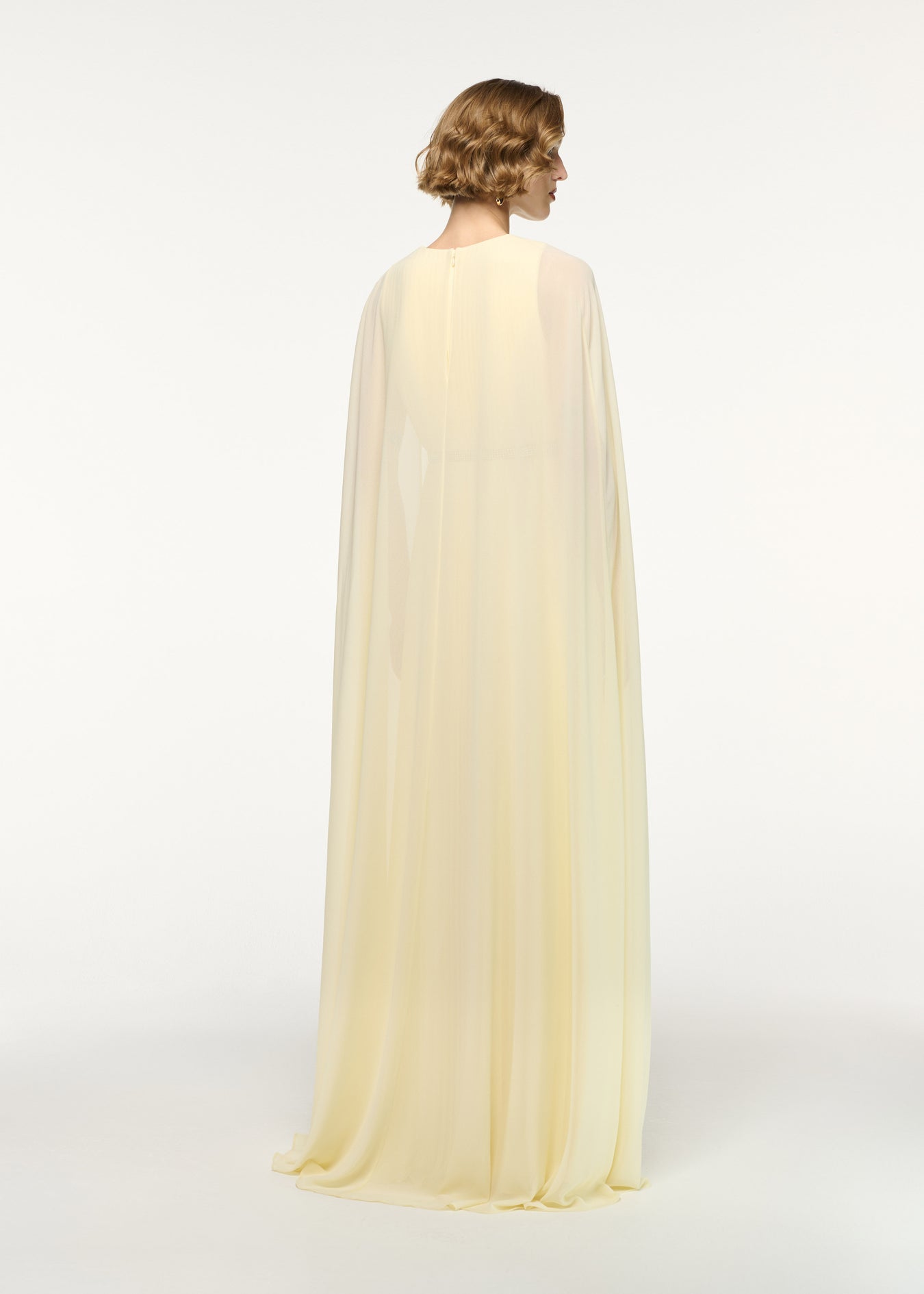Crystal Belt Pleated Cape Gown