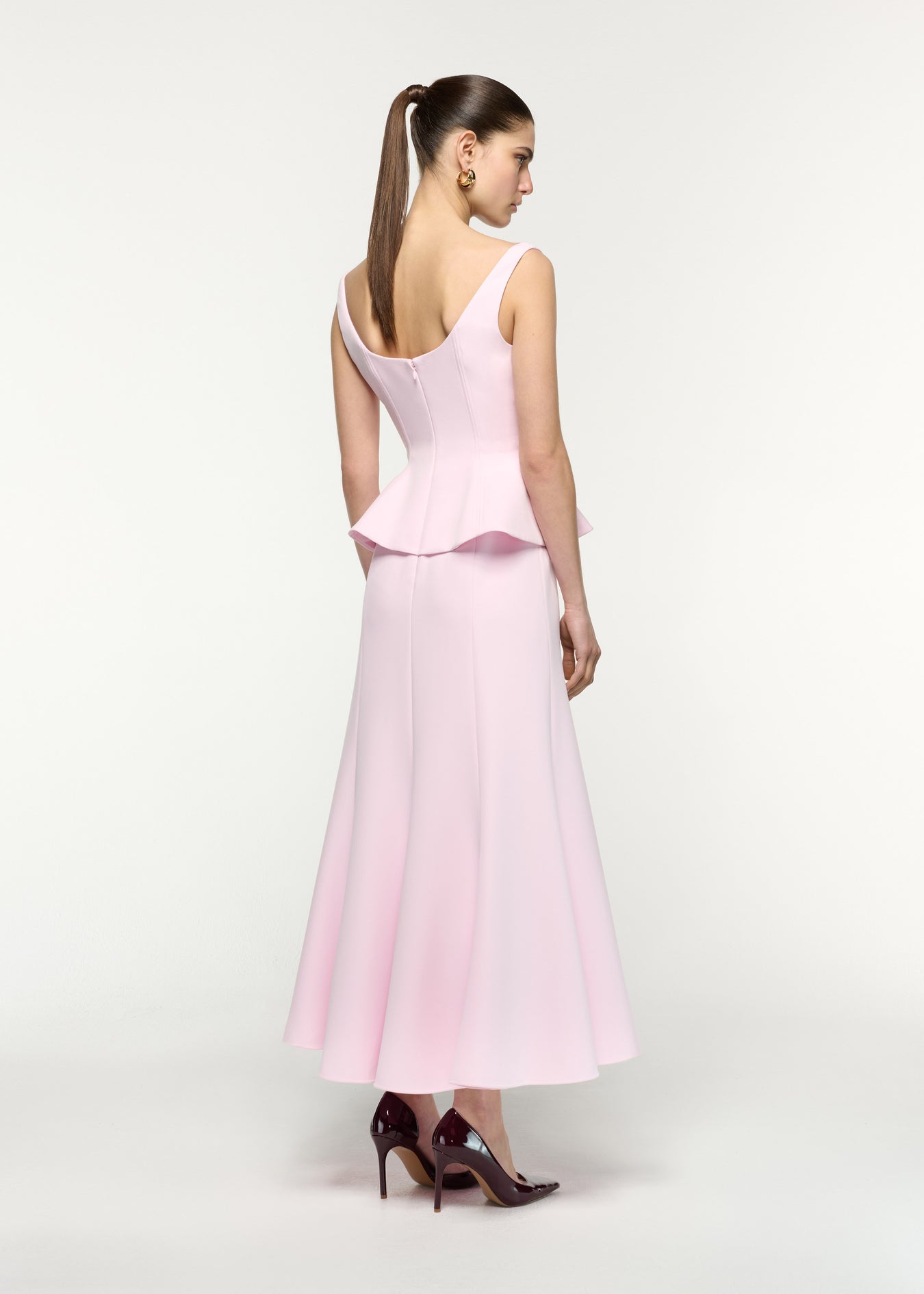 Crepe Peplum Midi Dress