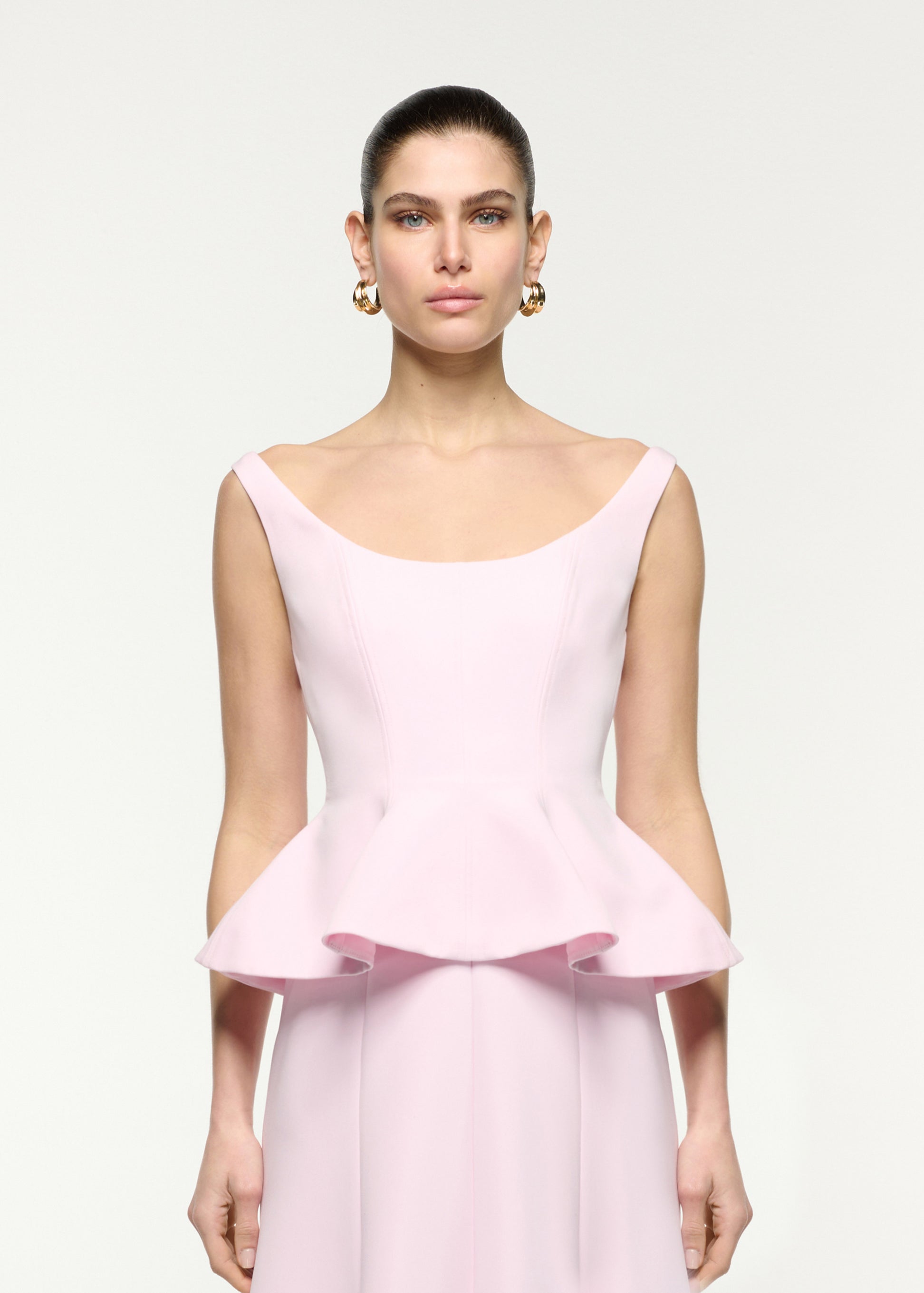 Crepe Peplum Midi Dress