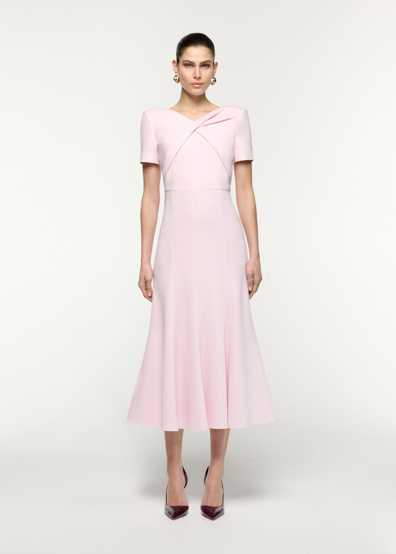 Short Sleeve Twist Drape Midi Dress