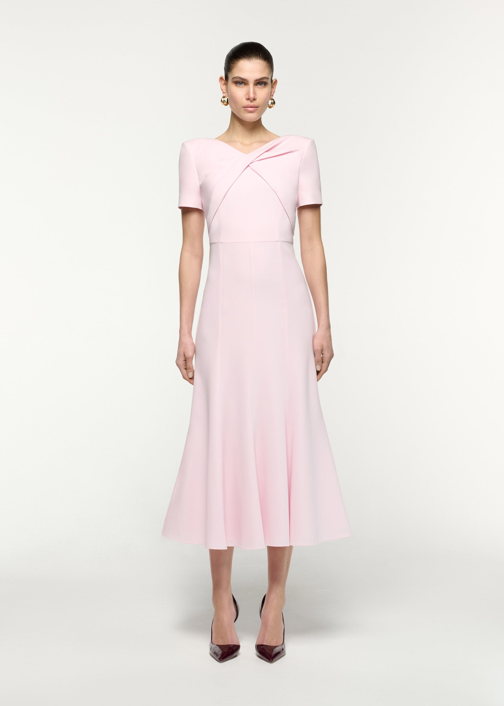 Short Sleeve Twist Drape Midi Dress