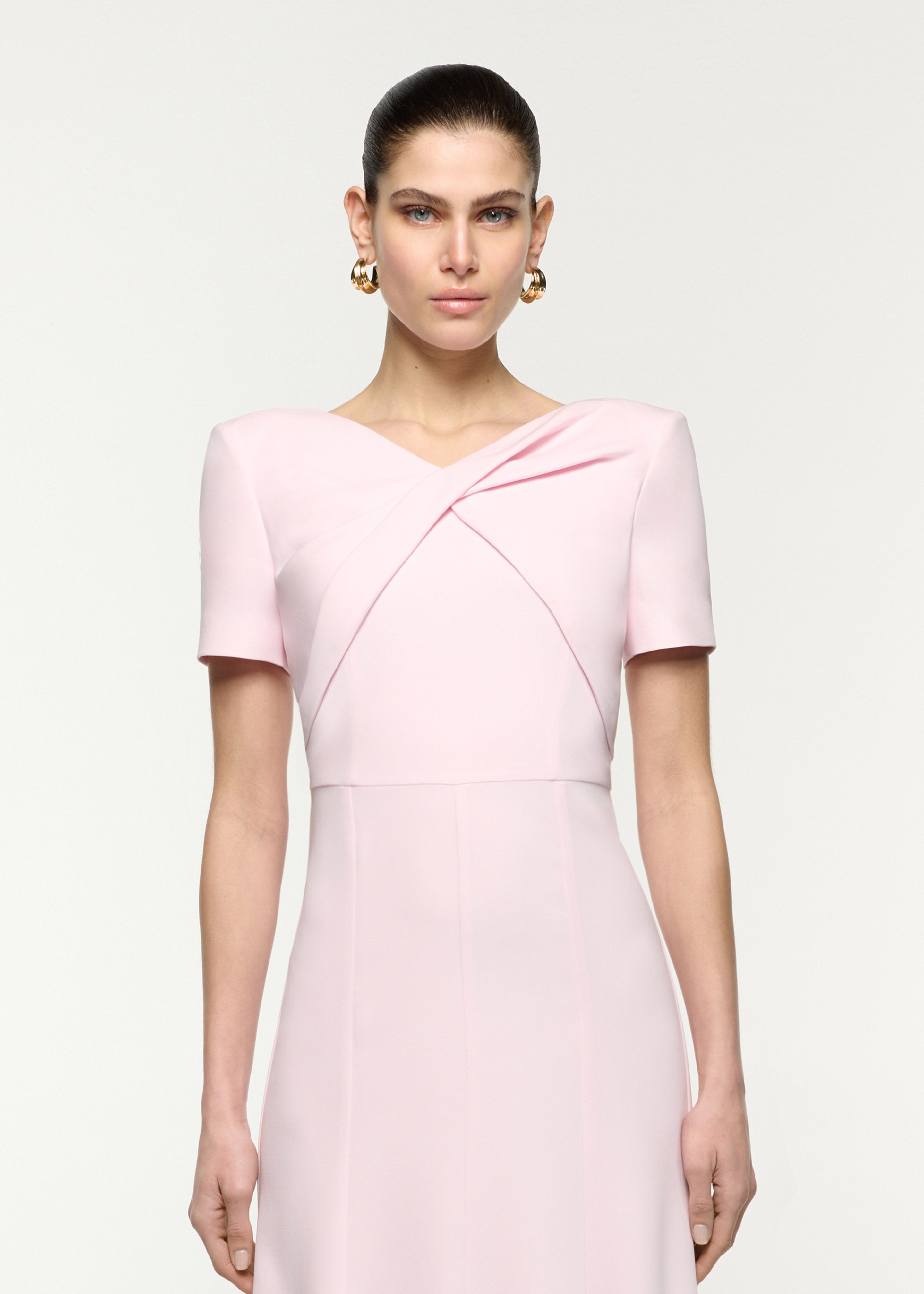 Short Sleeve Twist Drape Midi Dress Pink – Roland Mouret