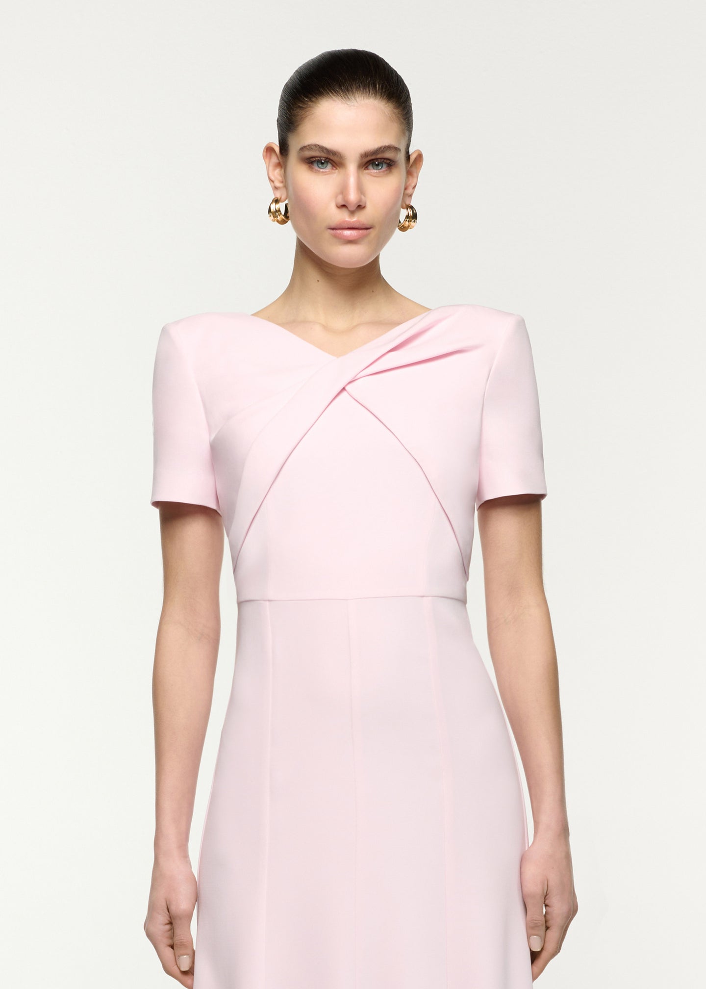 Short Sleeve Twist Drape Midi Dress