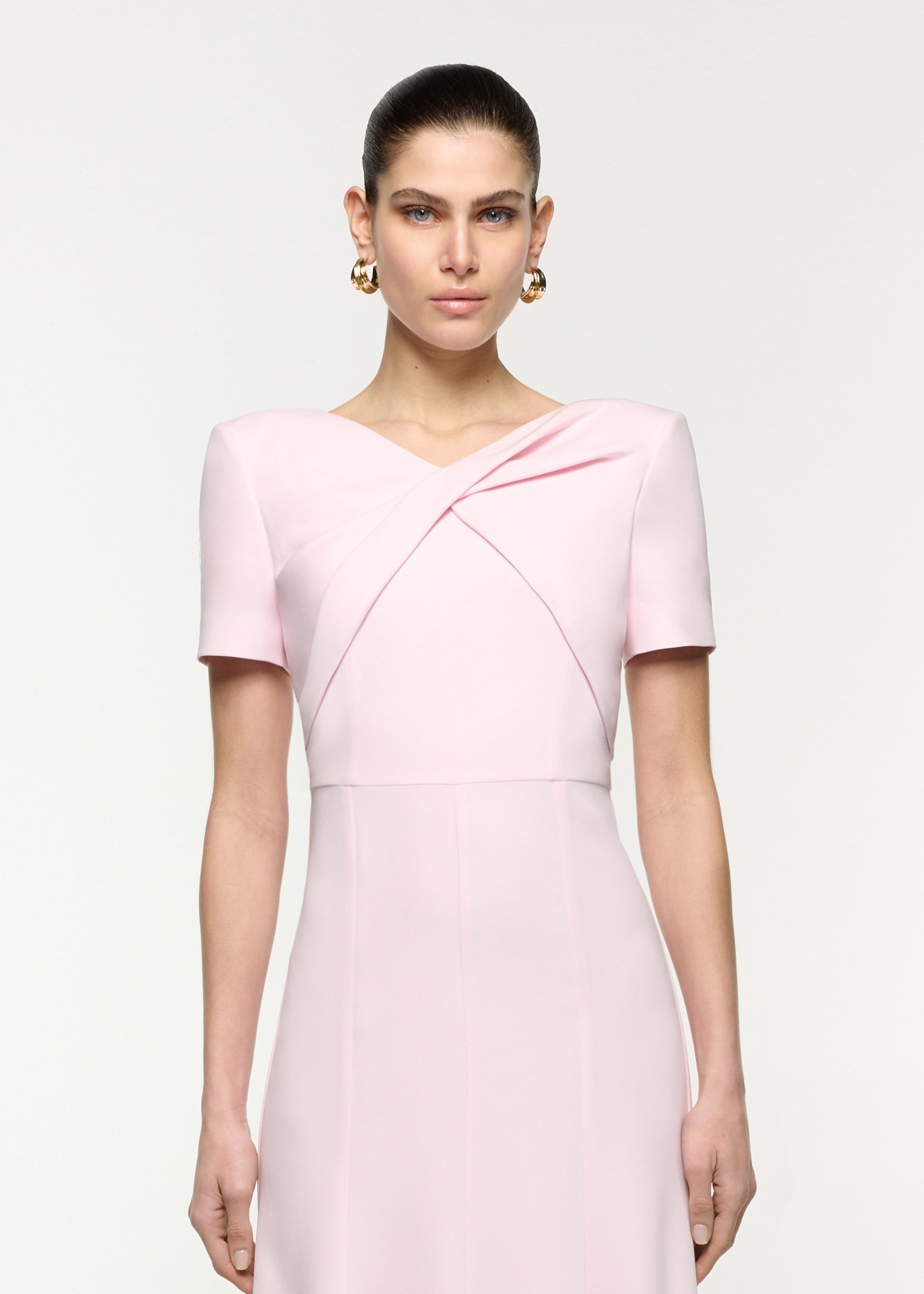 Short Sleeve Twist Drape Midi Dress