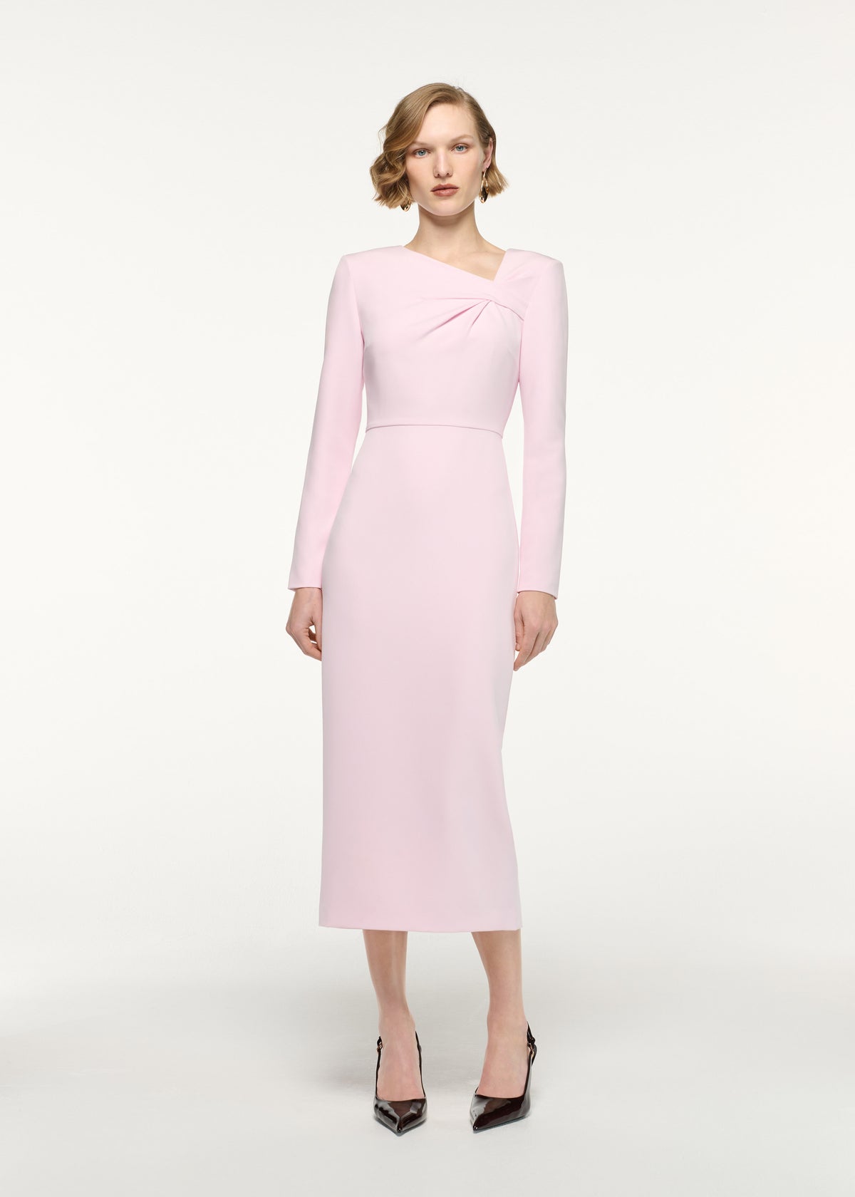 Asymmetric Twist Drape Midi Dress Pink – Roland Mouret