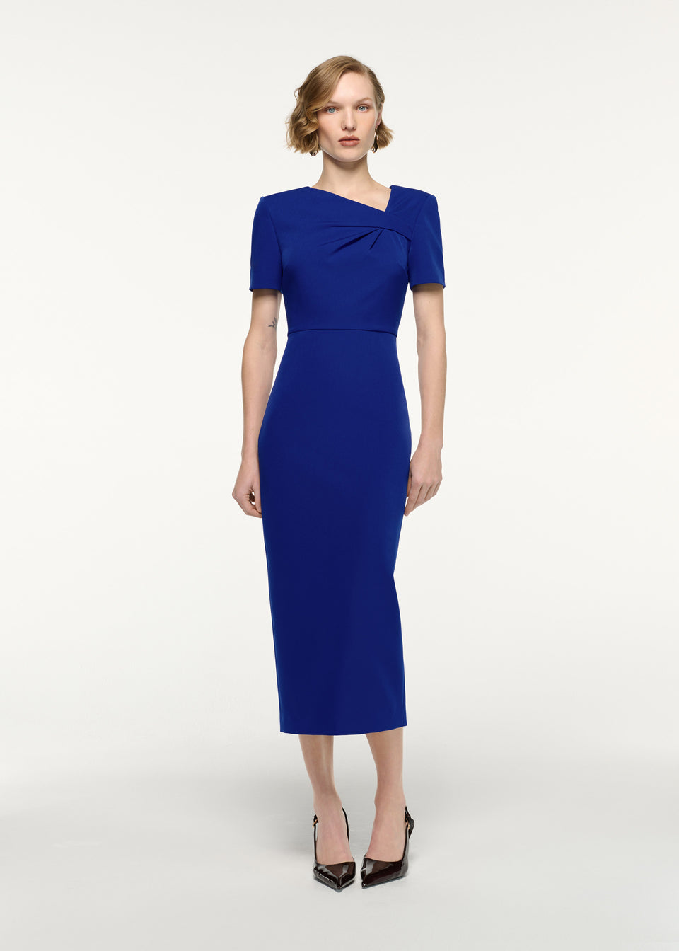 Asymmetric Twist Drape Midi Dress Pink Roland Mouret Asymmetric Twist Drape Midi Dress Pink Roland Mouret