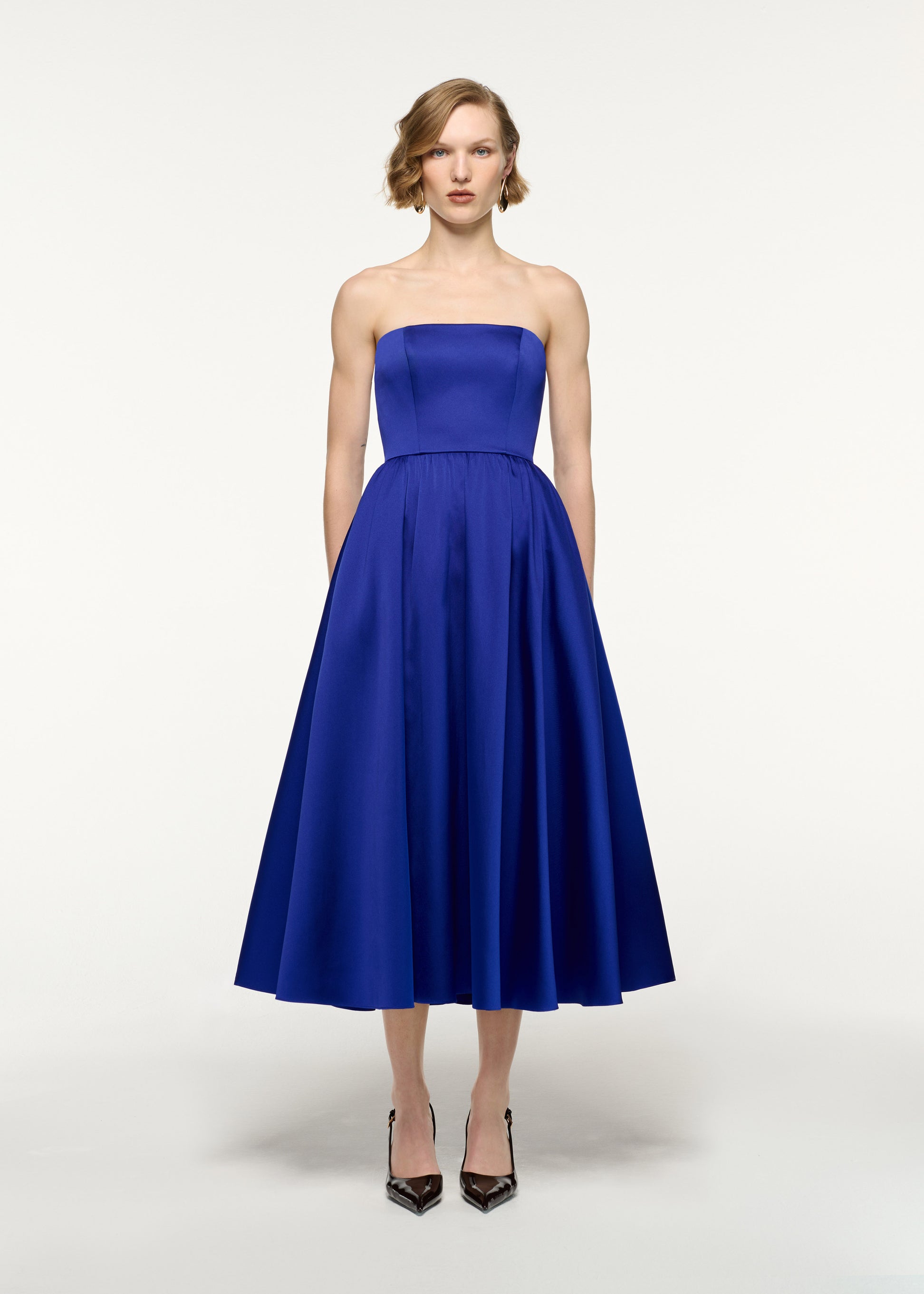 Strapless Taffeta Midi Dress