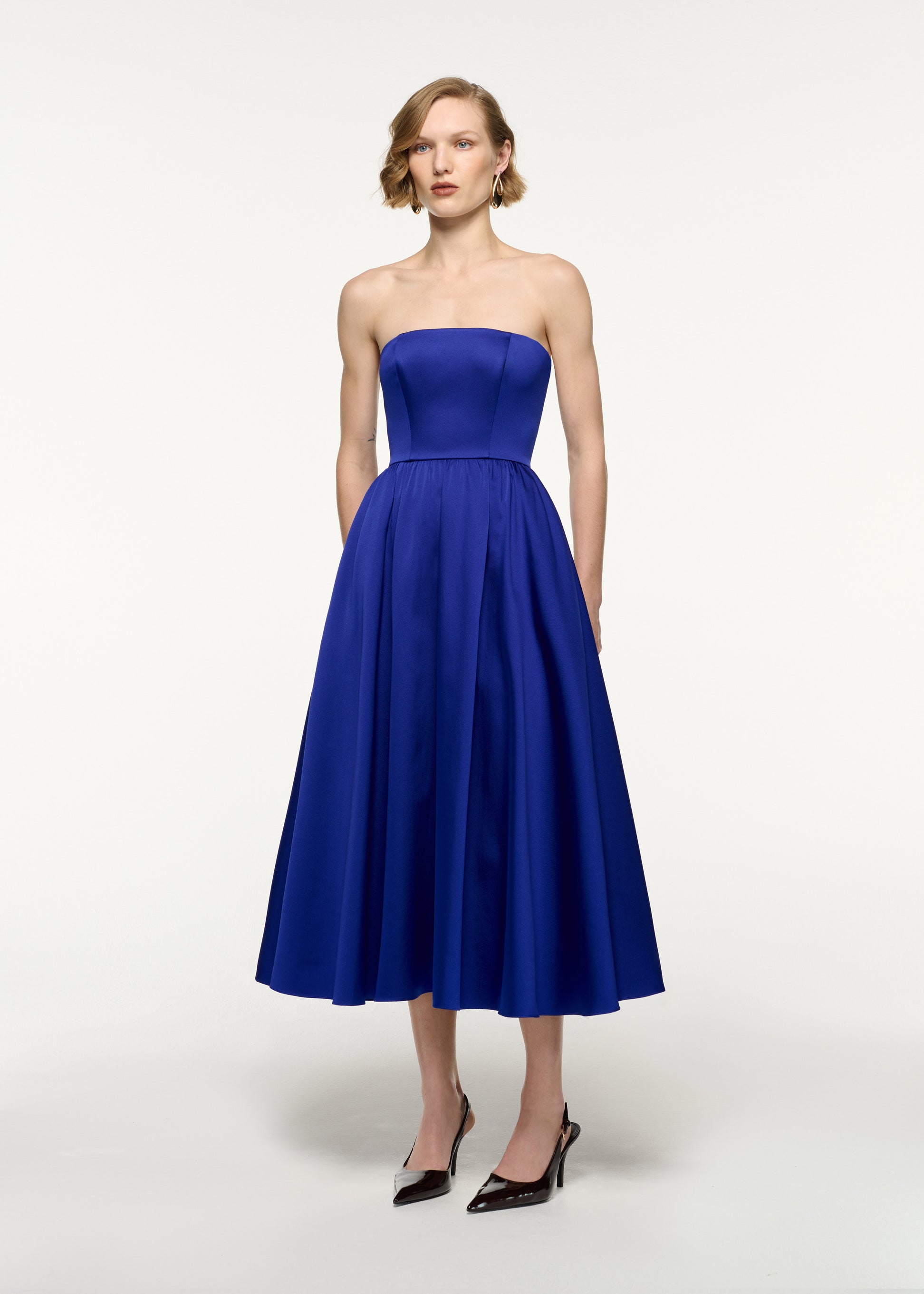 Strapless Taffeta Midi Dress