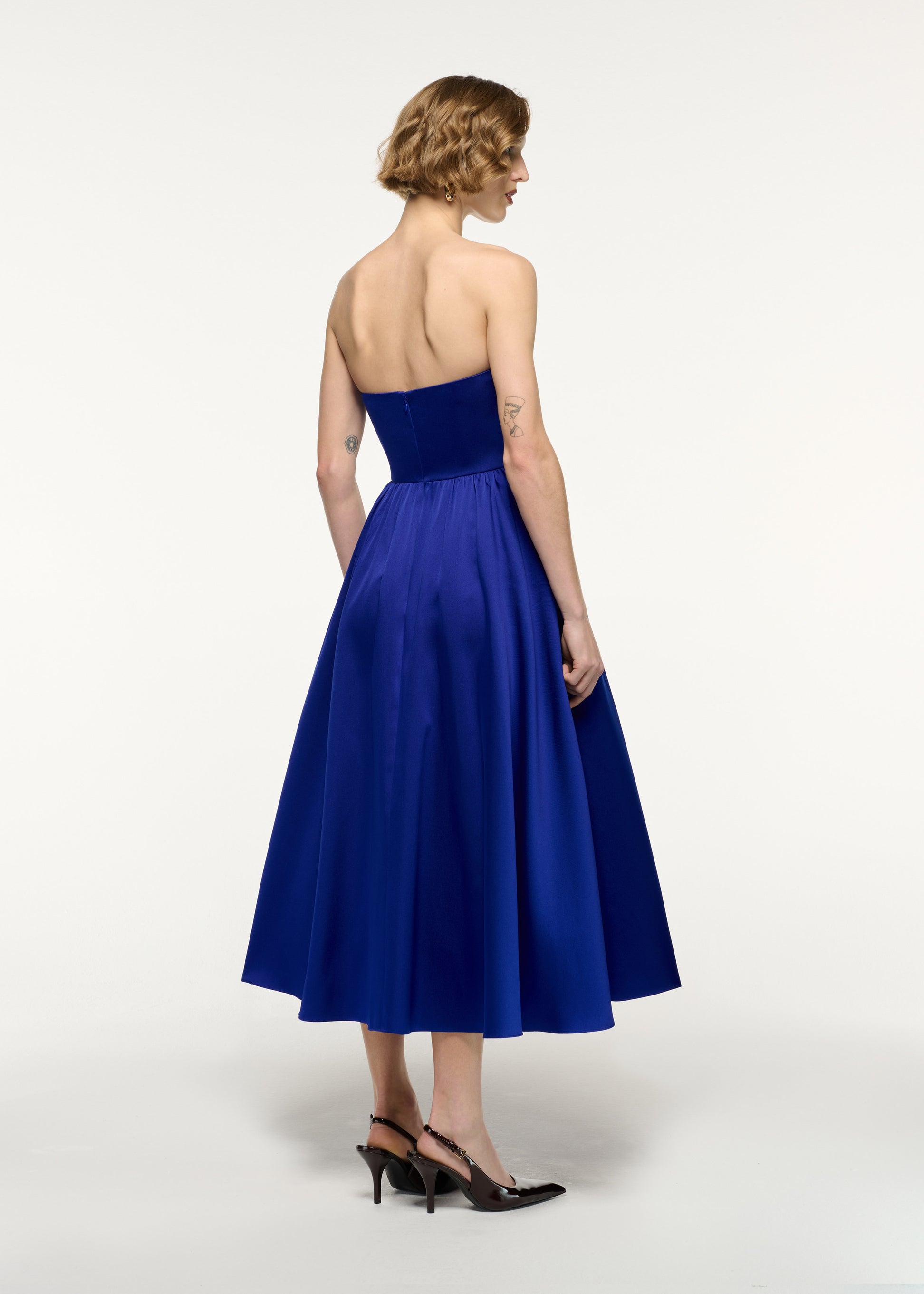 Strapless Taffeta Midi Dress