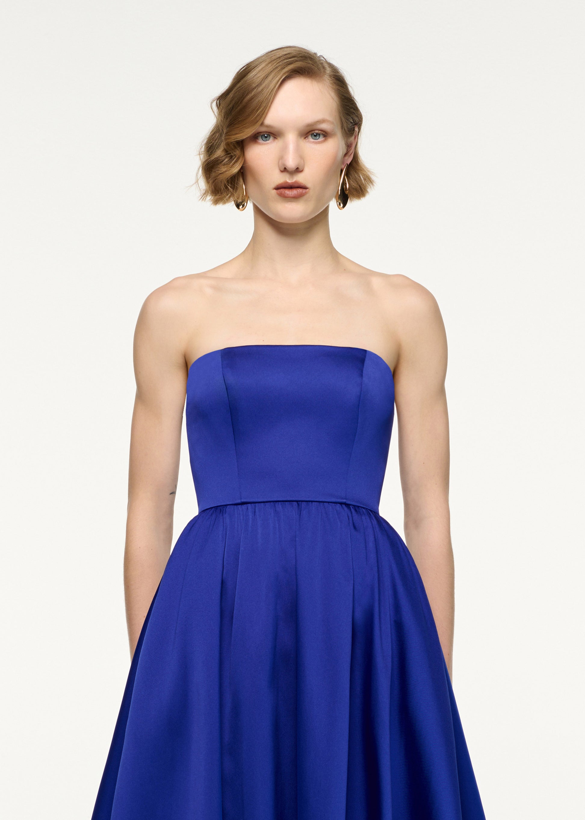Strapless Taffeta Midi Dress