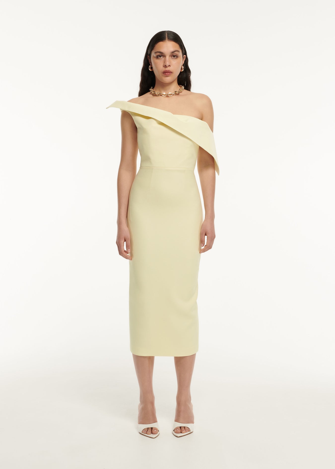Asymmetric Drape Wool Silk Midi Dress