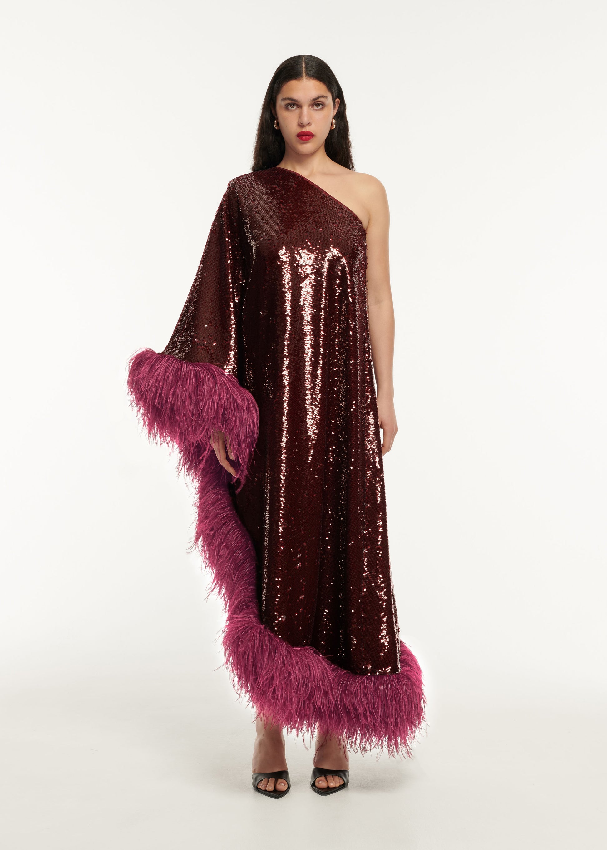 Asymmetric Sequin Feather Midi Dress