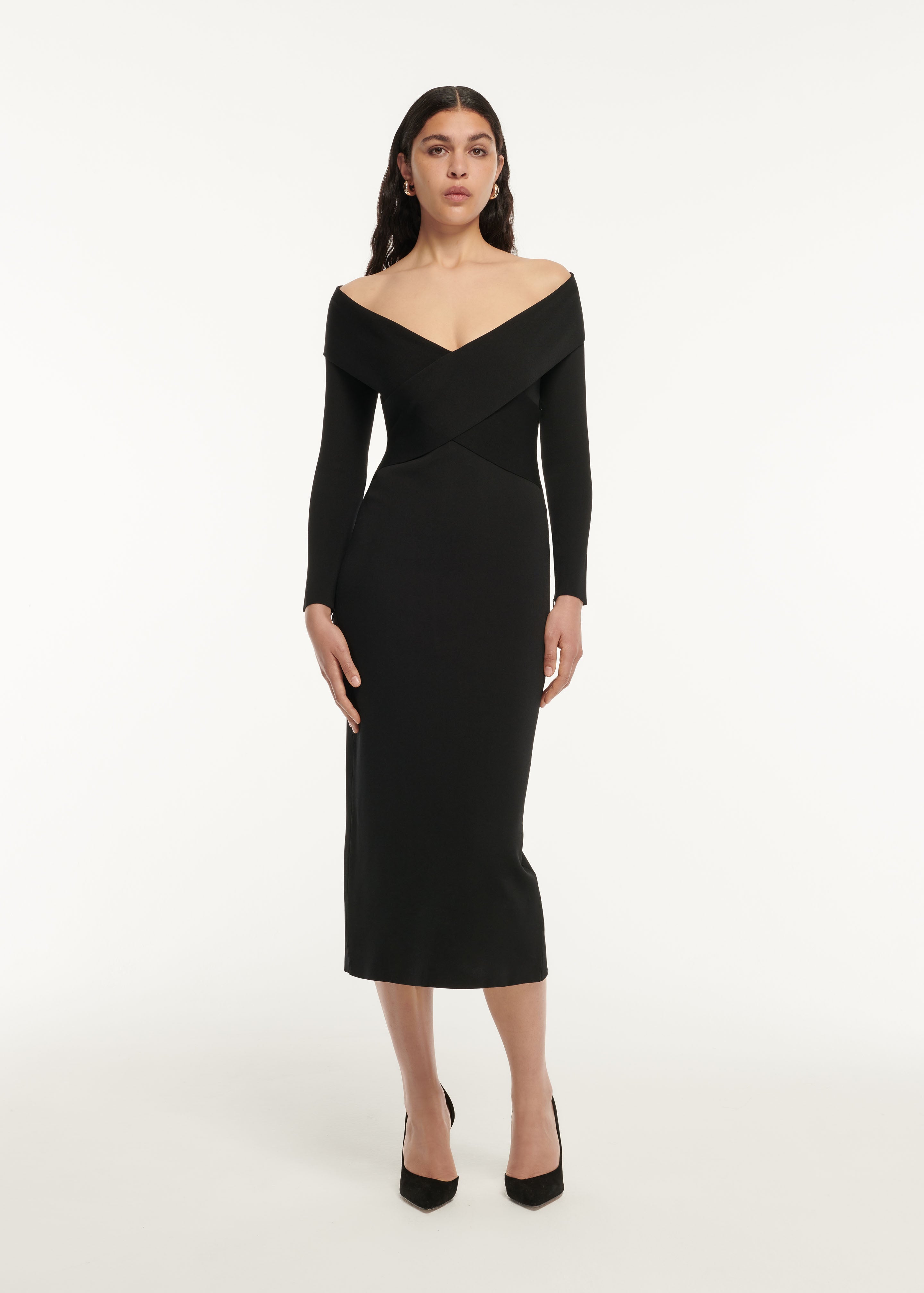 Long Sleeve Flat Knit Midi Dress in Black – Roland Mouret