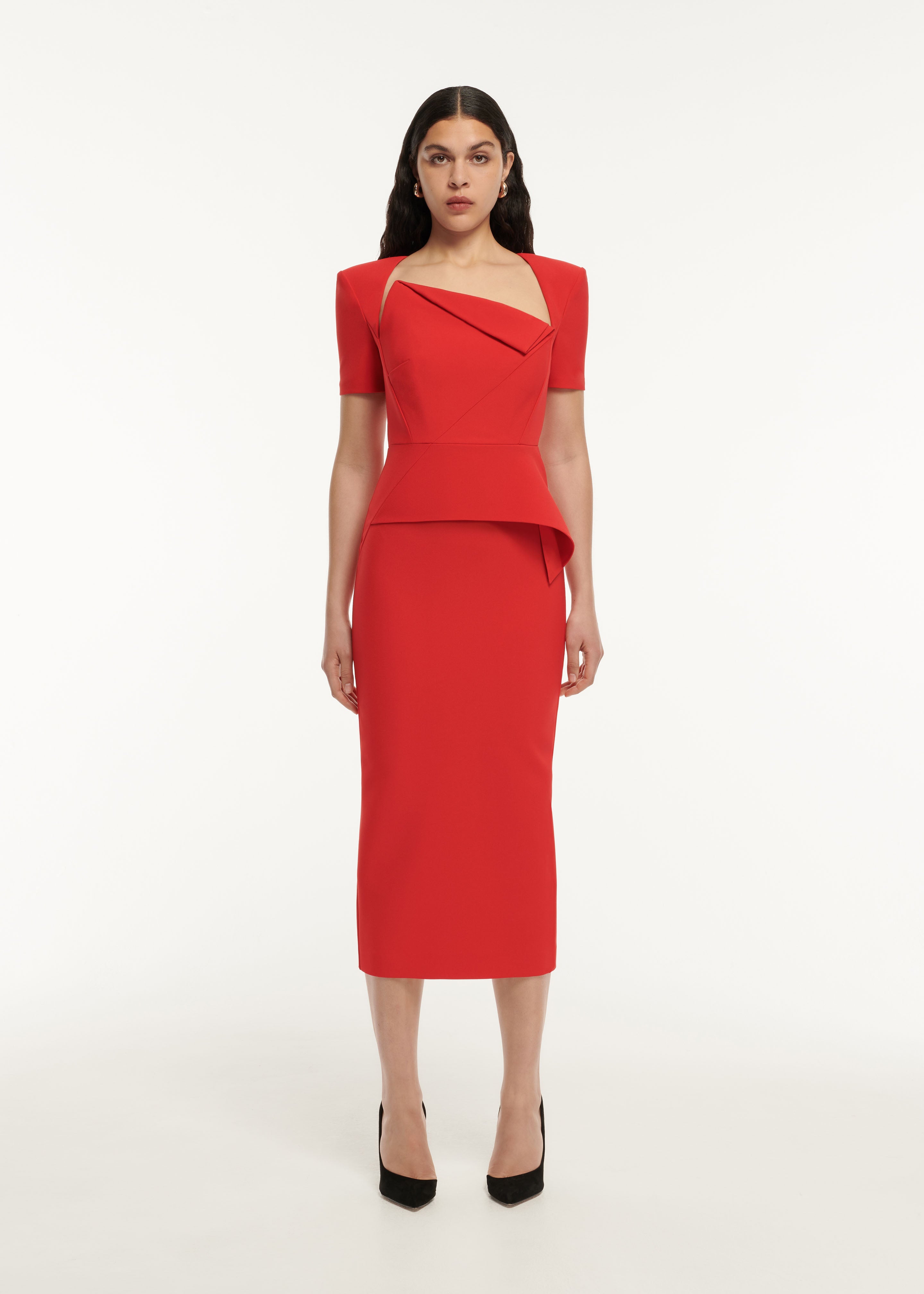Short Sleeve Crepe Midi Dress in Red – Roland Mouret