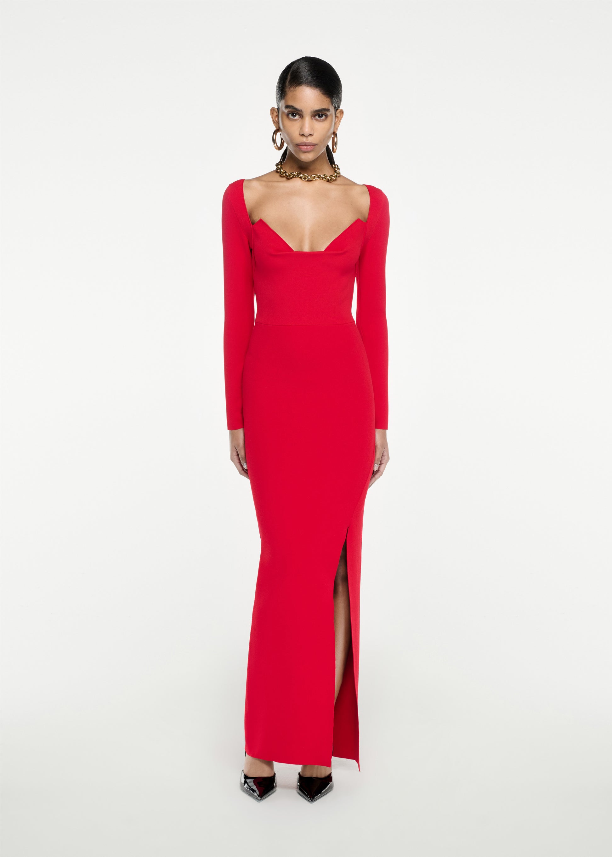 Long Sleeve Knit Maxi Dress in Red Roland Mouret