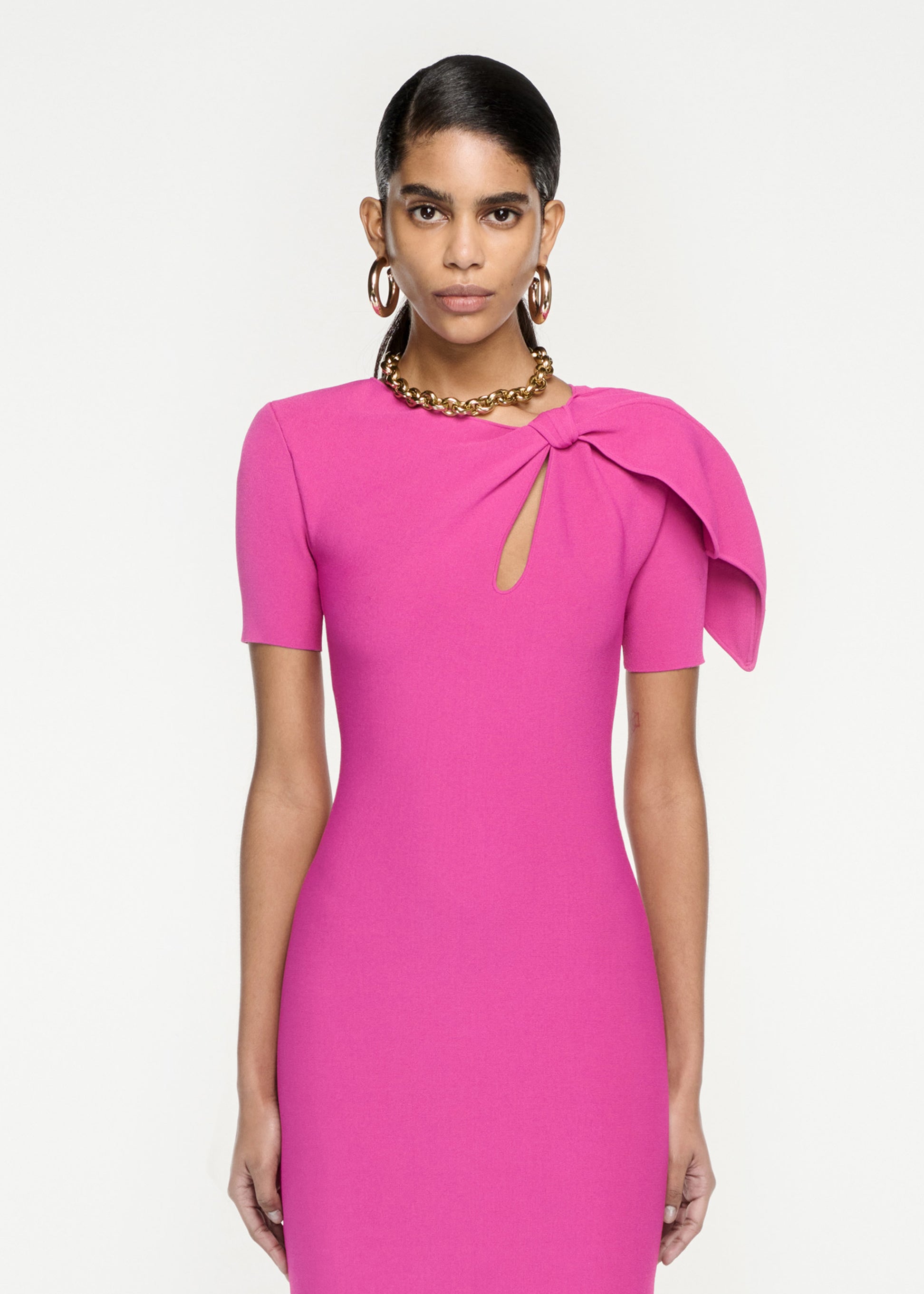 short sleeve knit midi dress pink