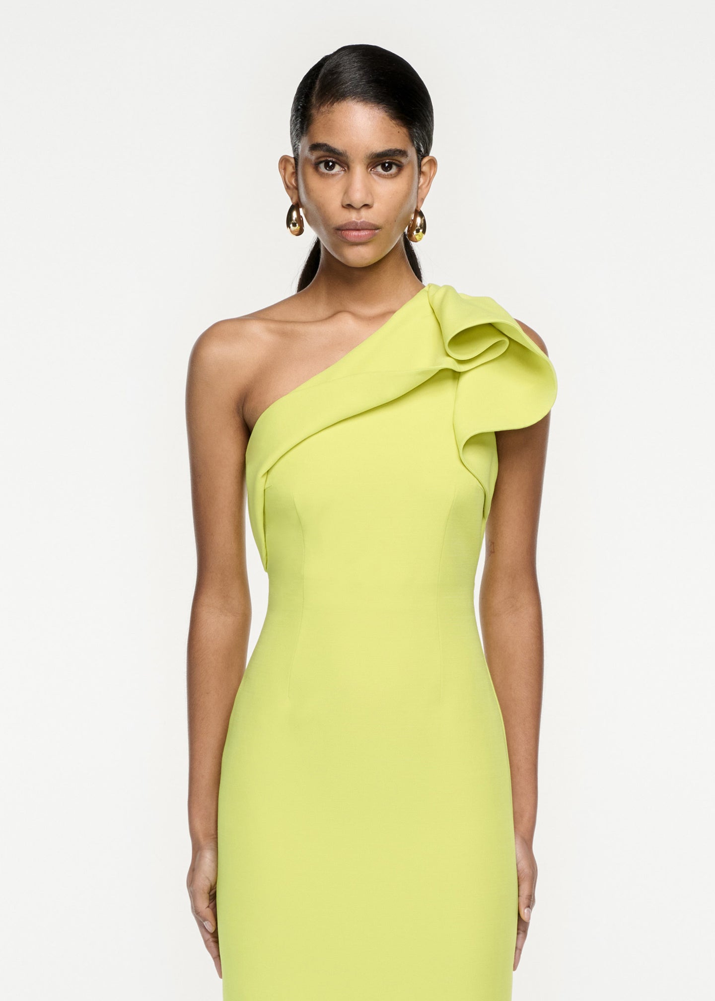 Asymmetric Silk Wool Midi Dress in Yellow – Roland Mouret
