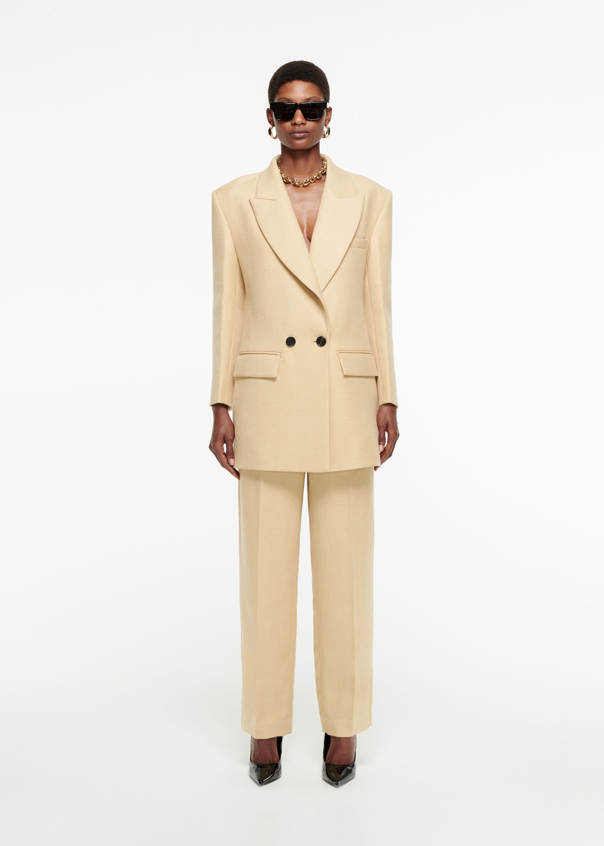 Oversized Double-Breasted Wool Blazer in Sand – Roland Mouret