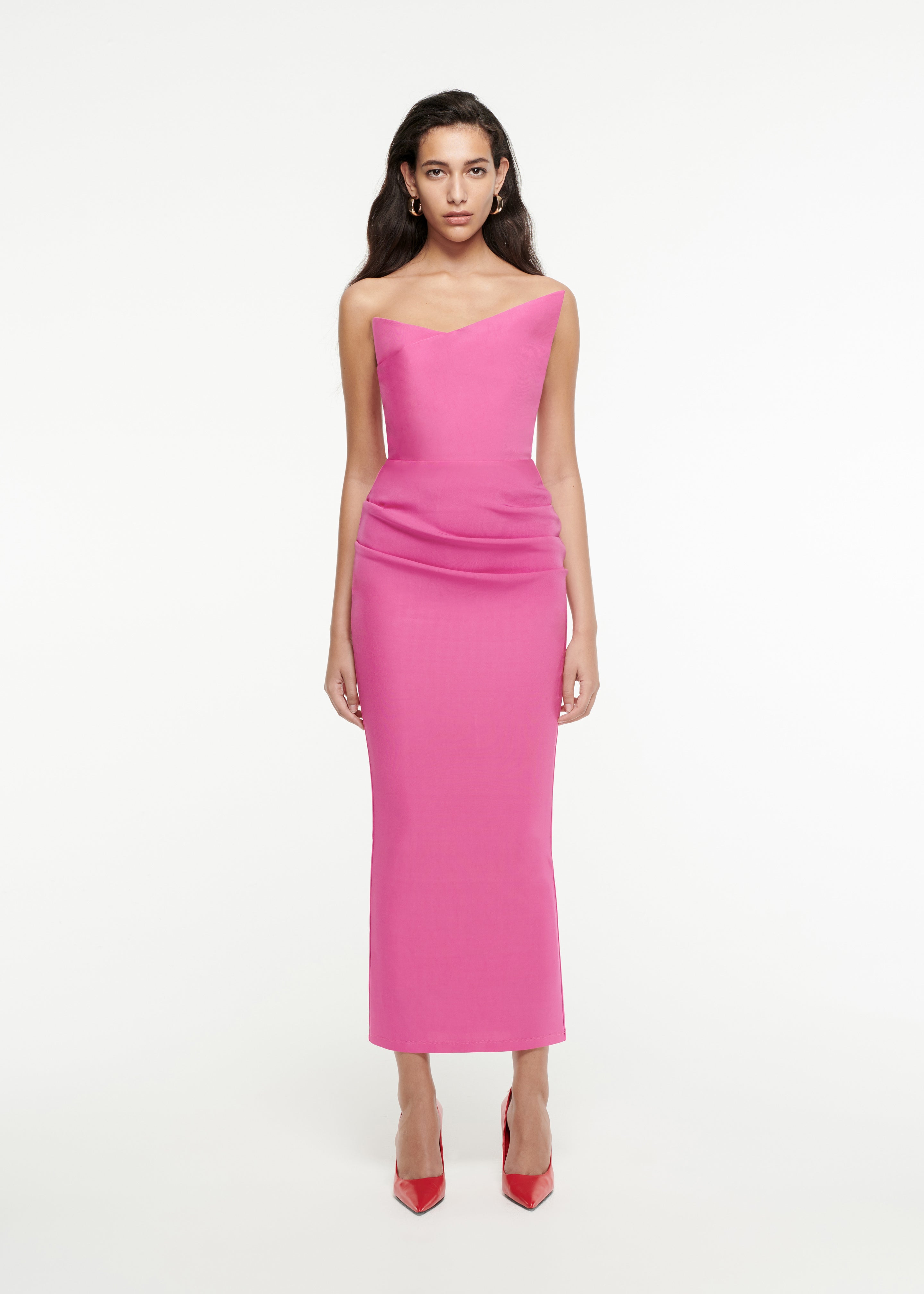 Asymmetric Silk Wool Midi Dress in Pink – Roland Mouret