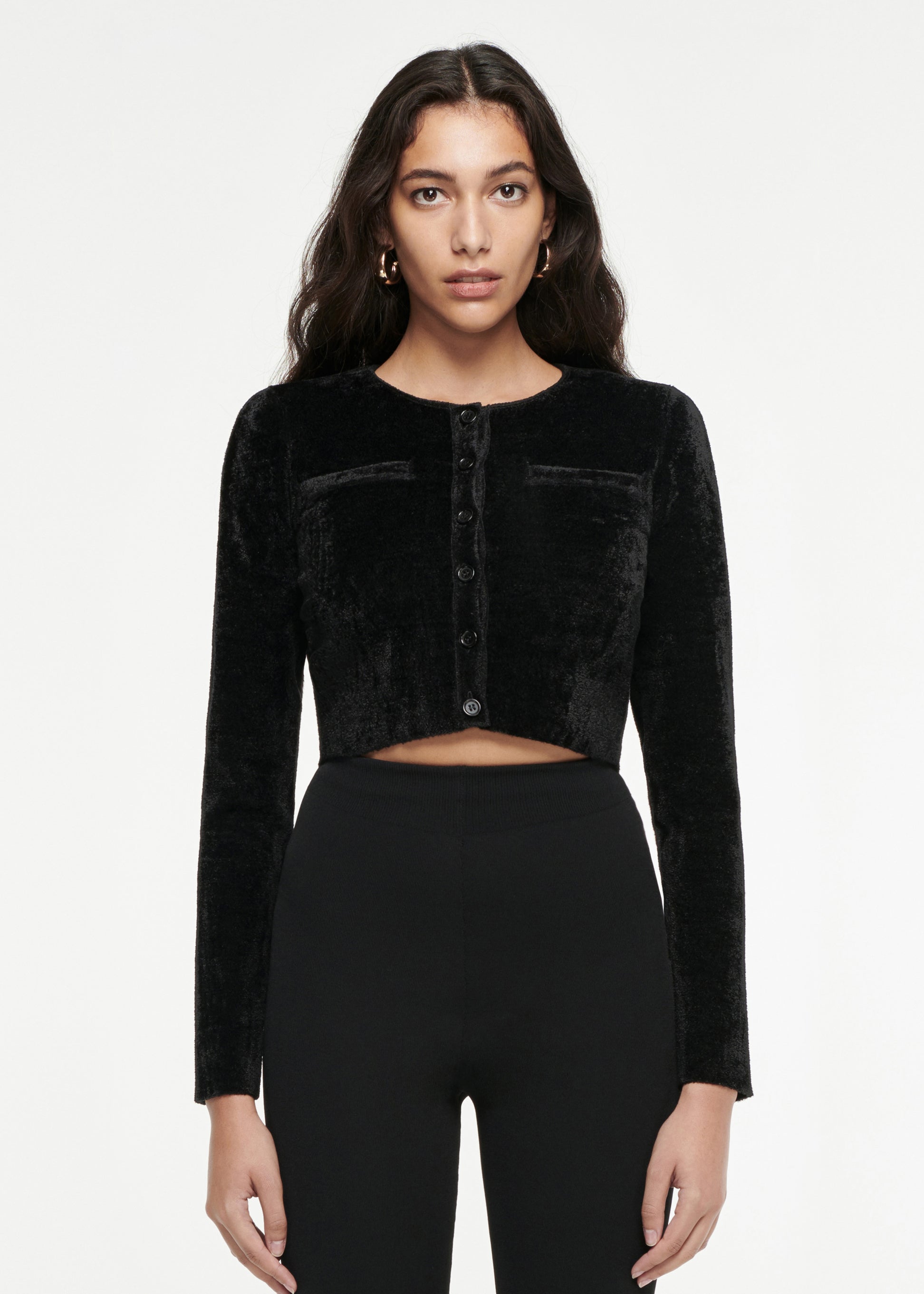 Cropped Chenille Knit Cardigan