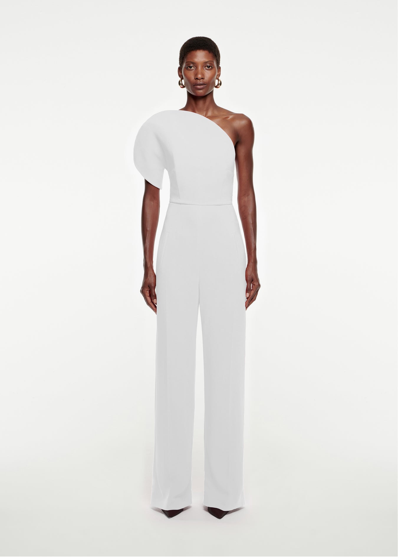 Asymmetric Stretch-Cady Jumpsuit in White