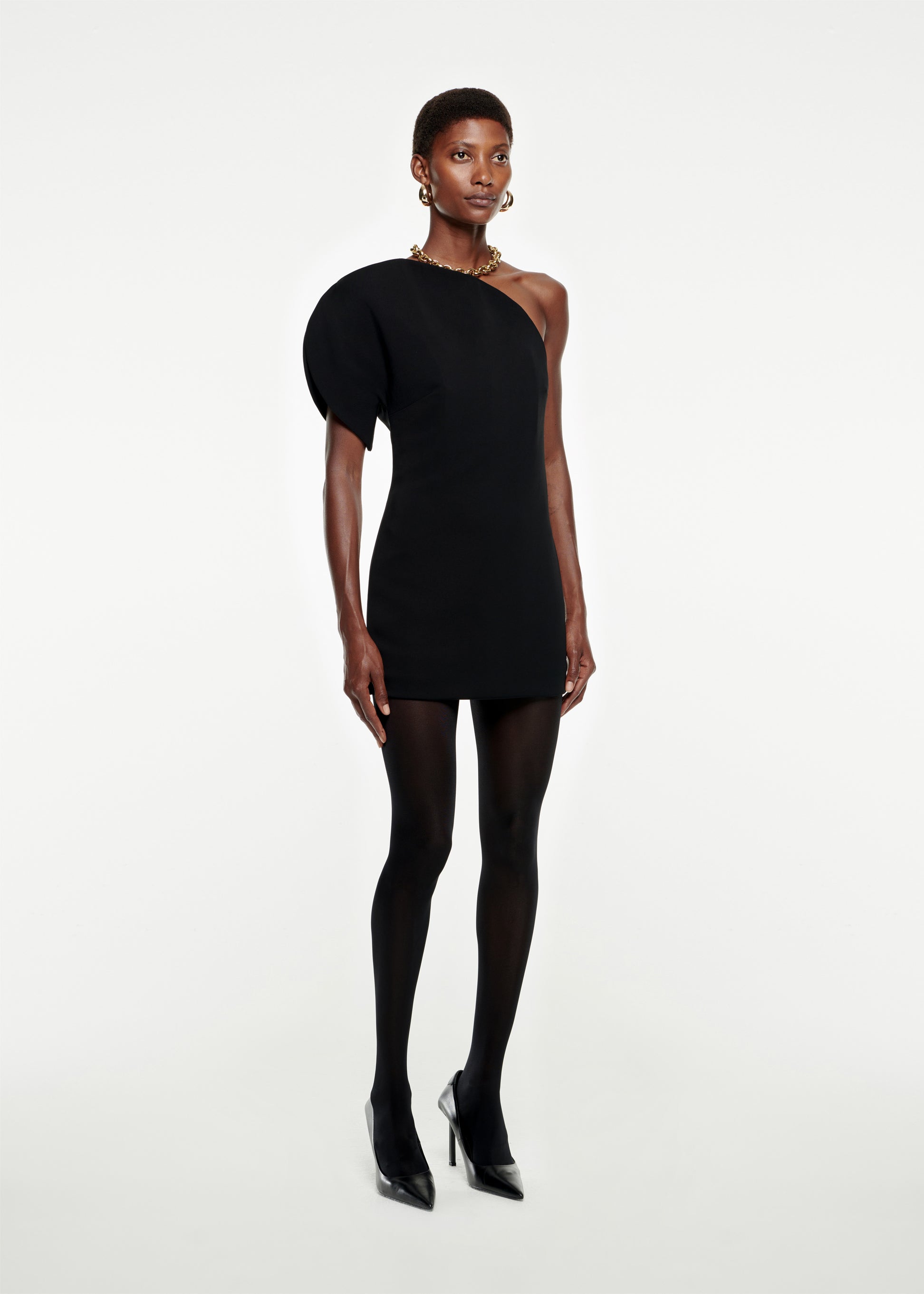 Asymmetric Stretch Cady Mini Dress Black