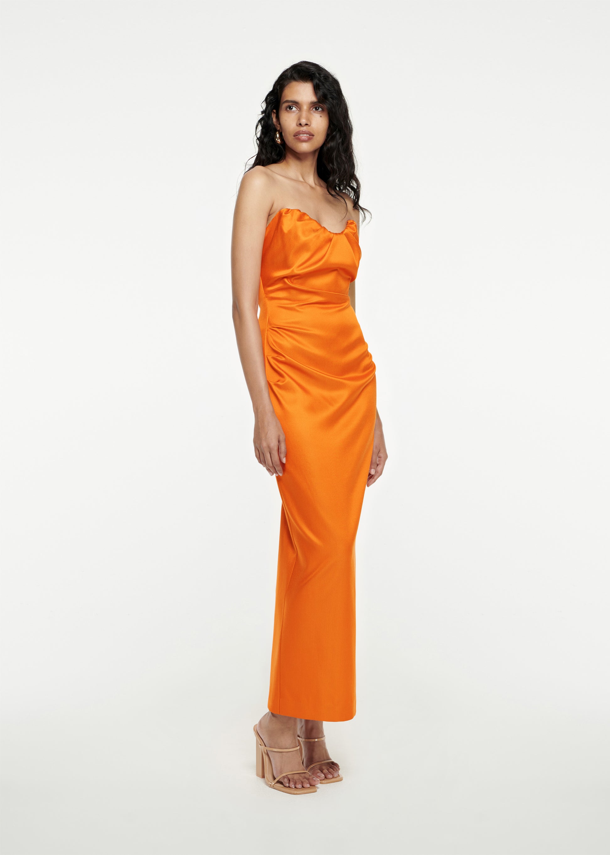Strapless Satin Maxi Dress in Orange – Roland Mouret