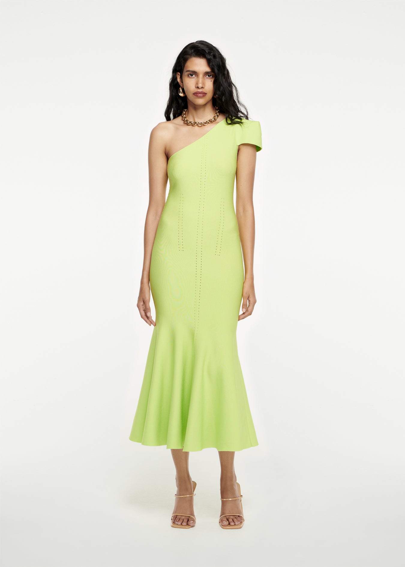 Asymmetric Knit Midi Dress in Green